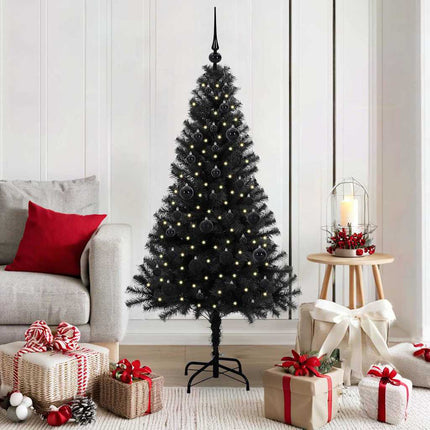 Julgran med 150 LED-lampor med stativ Svart 150 cm PVC