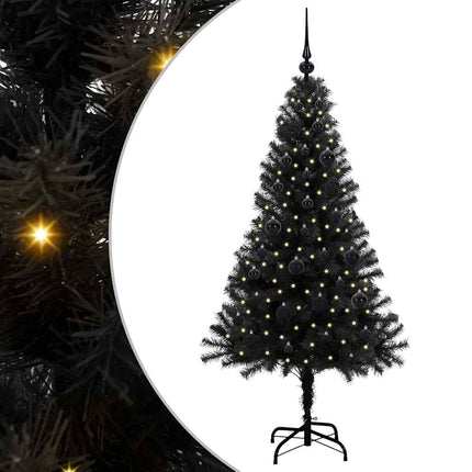 Julgran med 150 LED-lampor med stativ Svart 150 cm PVC
