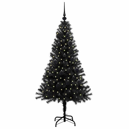 Julgran med 150 LED-lampor med stativ Svart 150 cm PVC