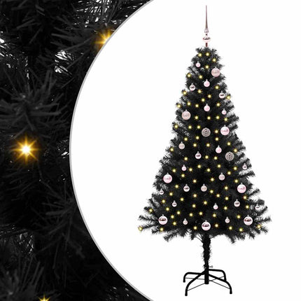 Julgran med 150 LED-lampor med stativ Svart 150 cm PVC