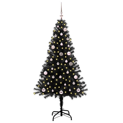 Julgran med 150 LED-lampor med stativ Svart 150 cm PVC