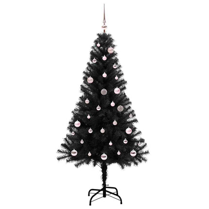 Julgran med 150 LED-lampor med stativ Svart 150 cm PVC