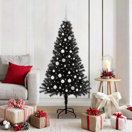Julgran med 150 LED-lampor med stativ Svart 150 cm PVC