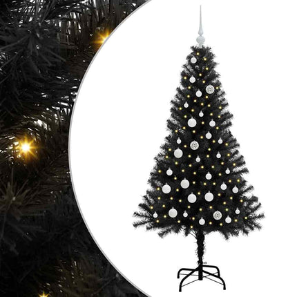 Julgran med 150 LED-lampor med stativ Svart 150 cm PVC