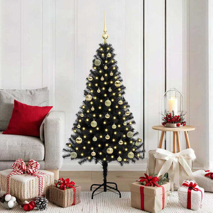 Julgran med 150 LED-lampor med stativ Svart 150 cm PVC