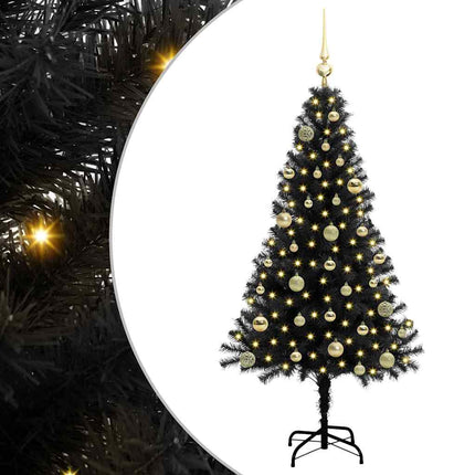 Julgran med 150 LED-lampor med stativ Svart 150 cm PVC