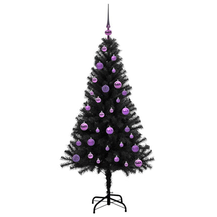 Julgran med 150 LED-lampor med stativ Svart 150 cm PVC