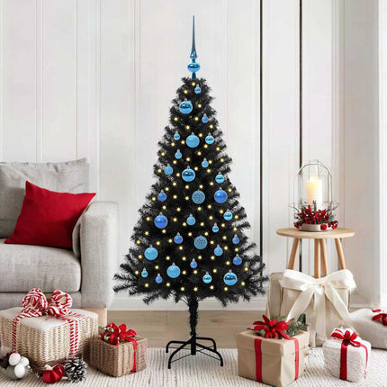 Julgran med 150 LED-lampor med stativ Svart 150 cm PVC