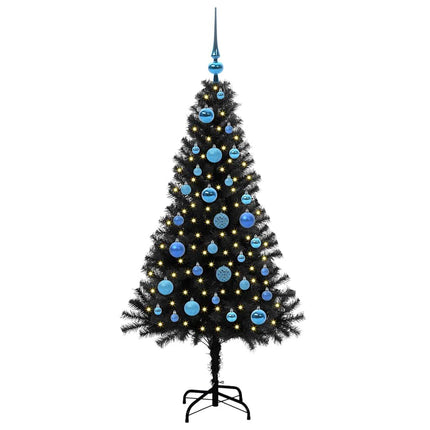 Julgran med 150 LED-lampor med stativ Svart 150 cm PVC