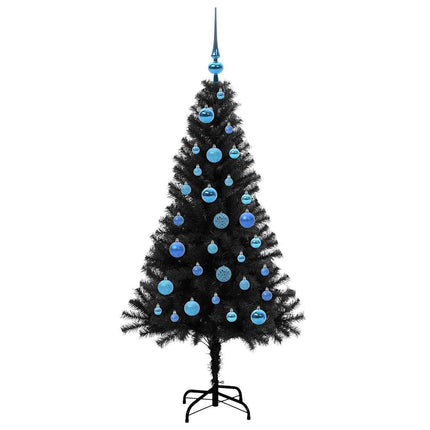 Julgran med 150 LED-lampor med stativ Svart 150 cm PVC