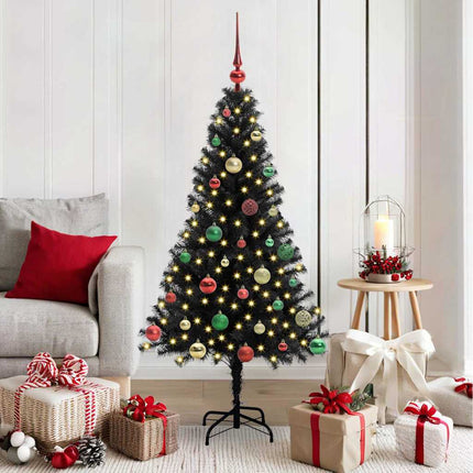 Julgran med 150 LED-lampor med stativ Svart 150 cm PVC