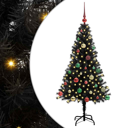 Julgran med 150 LED-lampor med stativ Svart 150 cm PVC