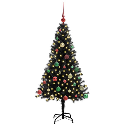 Julgran med 150 LED-lampor med stativ Svart 150 cm PVC
