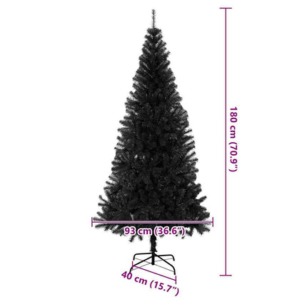 Julgran med 300 LED-lampor med stativ Svart 180 cm PVC