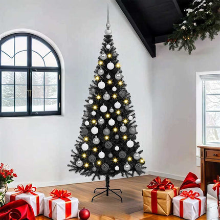 Julgran med 300 LED-lampor med stativ Svart 180 cm PVC
