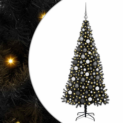 Julgran med 300 LED-lampor med stativ Svart 180 cm PVC
