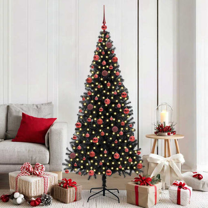 Julgran med 300 LED-lampor med stativ Svart 180 cm PVC