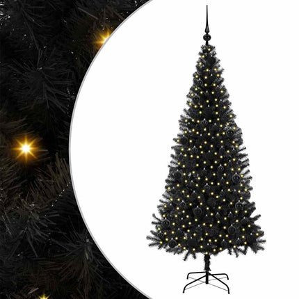 Julgran med 300 LED-lampor med stativ Svart 180 cm PVC