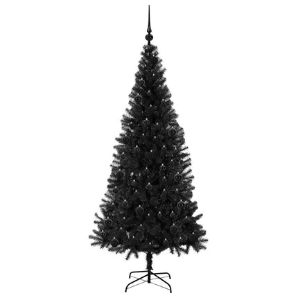 Julgran med 300 LED-lampor med stativ Svart 180 cm PVC