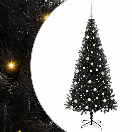 Julgran med 300 LED-lampor med stativ Svart 180 cm PVC