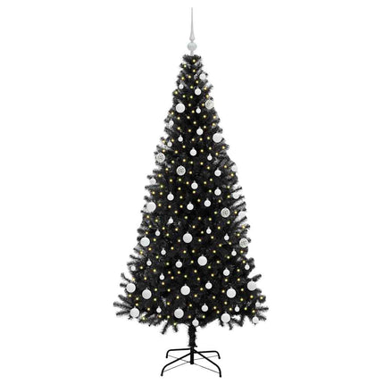 Julgran med 300 LED-lampor med stativ Svart 180 cm PVC