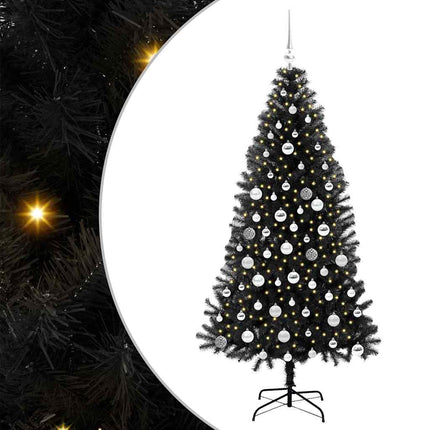 Julgran med 300 LED-lampor med stativ Svart 180 cm PVC