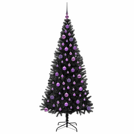 Julgran med 300 LED-lampor med stativ Svart 180 cm PVC