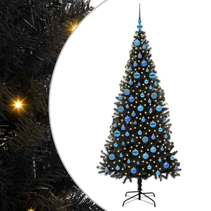Julgran med 300 LED-lampor med stativ Svart 180 cm PVC