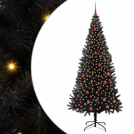 Julgran med 300 LED-lampor med stativ Svart 210 cm PVC