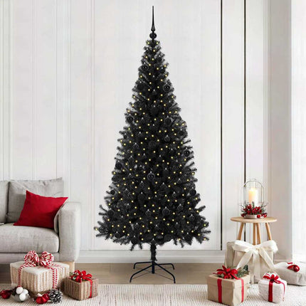 Julgran med 300 LED-lampor med stativ Svart 210 cm PVC
