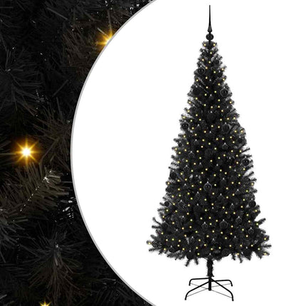 Julgran med 300 LED-lampor med stativ Svart 210 cm PVC