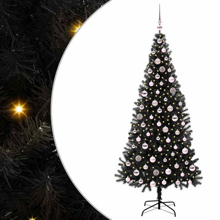 Julgran med 300 LED-lampor med stativ Svart 210 cm PVC