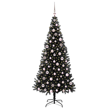 Julgran med 300 LED-lampor med stativ Svart 210 cm PVC