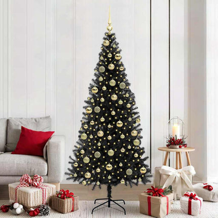 Julgran med 300 LED-lampor med stativ Svart 210 cm PVC