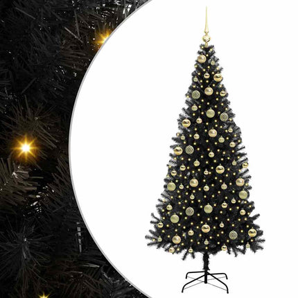 Julgran med 300 LED-lampor med stativ Svart 210 cm PVC
