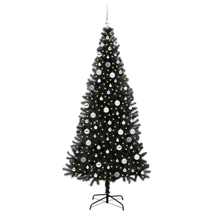 Julgran med 300 LED-lampor med stativ Svart 210 cm PVC