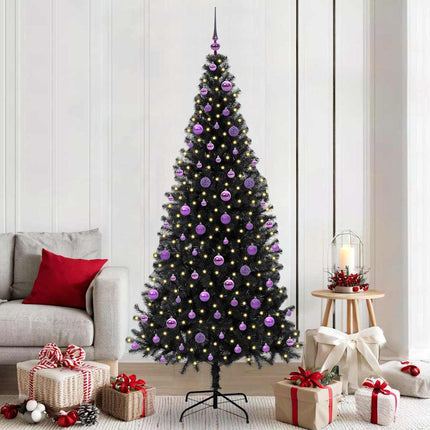 Julgran med 300 LED-lampor med stativ Svart 210 cm PVC