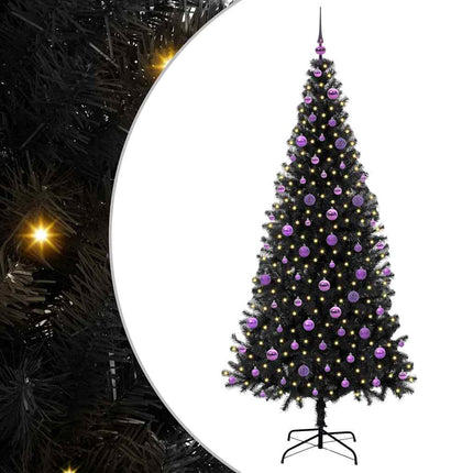 Julgran med 300 LED-lampor med stativ Svart 210 cm PVC