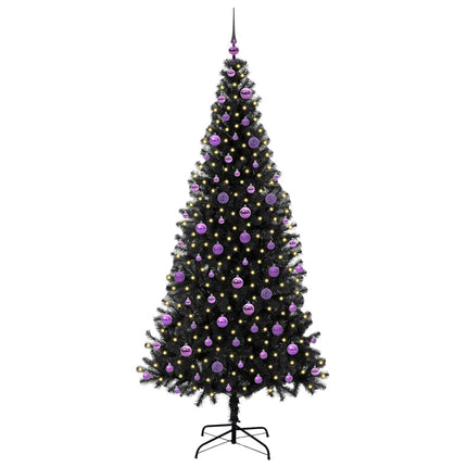 Julgran med 300 LED-lampor med stativ Svart 210 cm PVC
