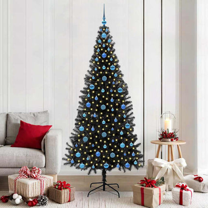 Julgran med 300 LED-lampor med stativ Svart 210 cm PVC