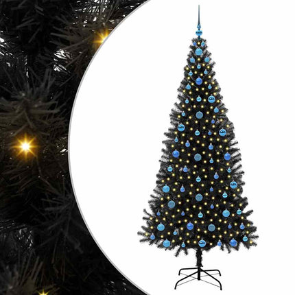 Julgran med 300 LED-lampor med stativ Svart 210 cm PVC