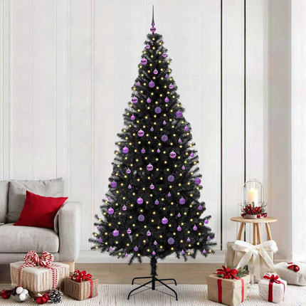 Julgran med 300 LED-lampor med stativ Svart 240 cm PVC