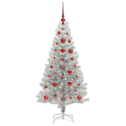 Julgran med 150 LED-lampor med stativ Silver 120 cm PET