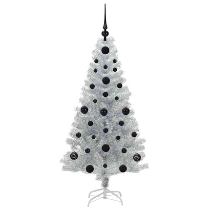 Julgran med 150 LED-lampor med stativ Silver 120 cm PET