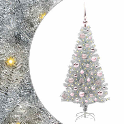 Julgran med 150 LED-lampor med stativ Silver 120 cm PET