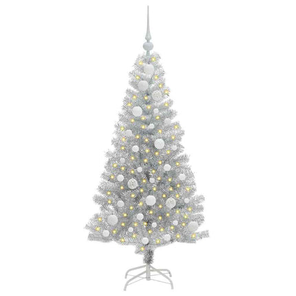 Julgran med 150 LED-lampor med stativ Silver 120 cm PET