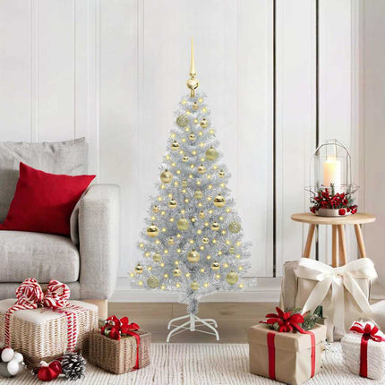 Julgran med 150 LED-lampor med stativ Silver 120 cm PET