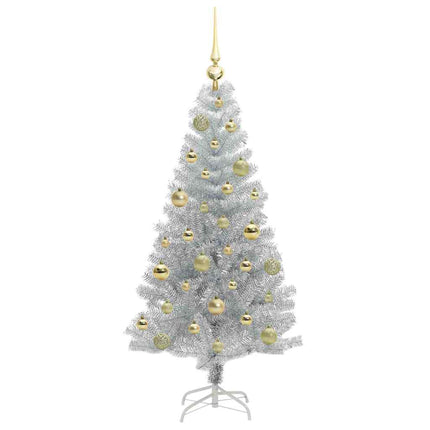 Julgran med 150 LED-lampor med stativ Silver 120 cm PET