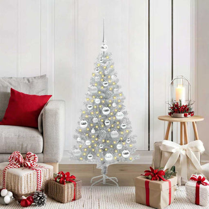 Julgran med 150 LED-lampor med stativ Silver 120 cm PET