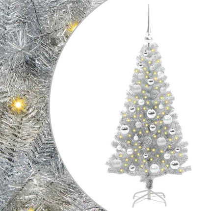 Julgran med 150 LED-lampor med stativ Silver 120 cm PET
